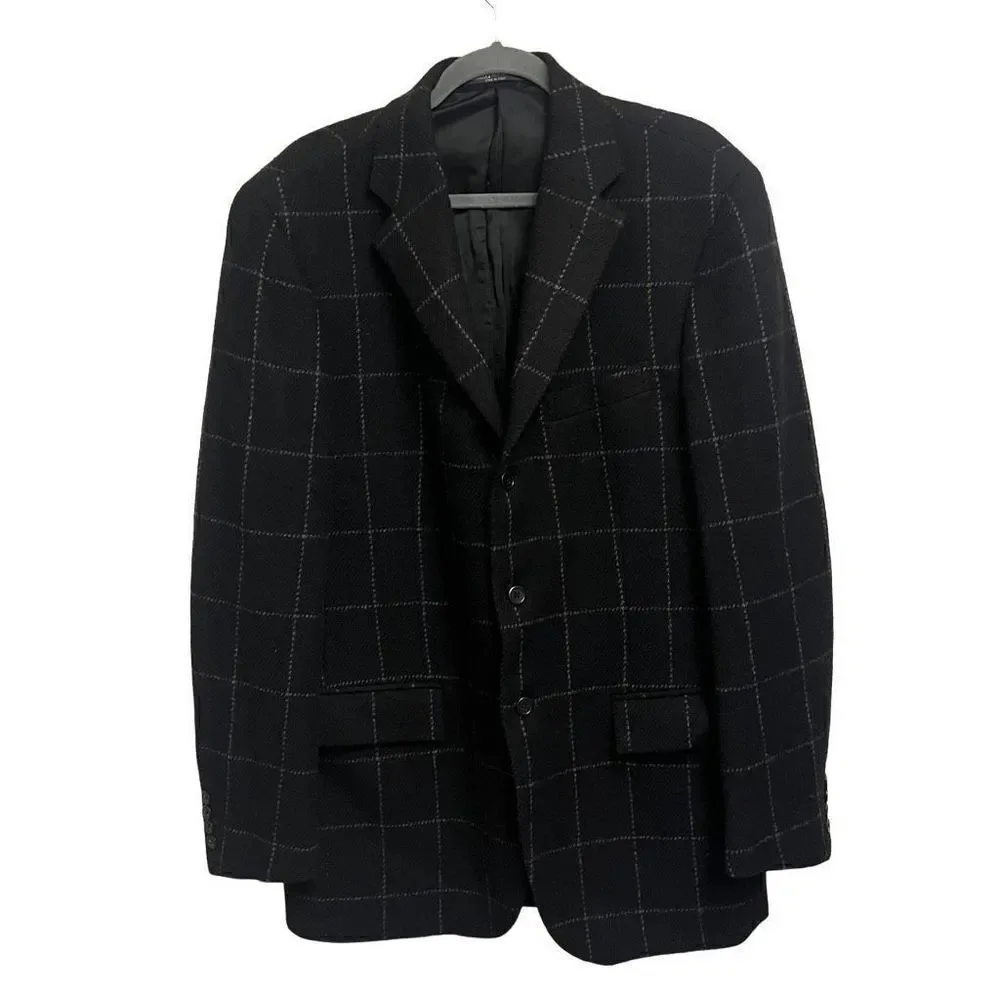 Ralph Lauren Made in Italy Virgin Wool Kent Windowpane Sport Coat Size 42 Large